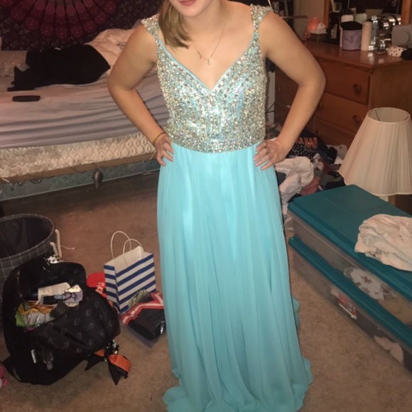plain blue prom dress